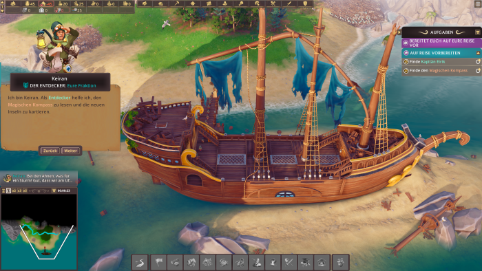 Unser Boot erleidet in der ersten Mission Schiffbruch ... (Bild: Envision Entertainment / Screenshot: Golem)