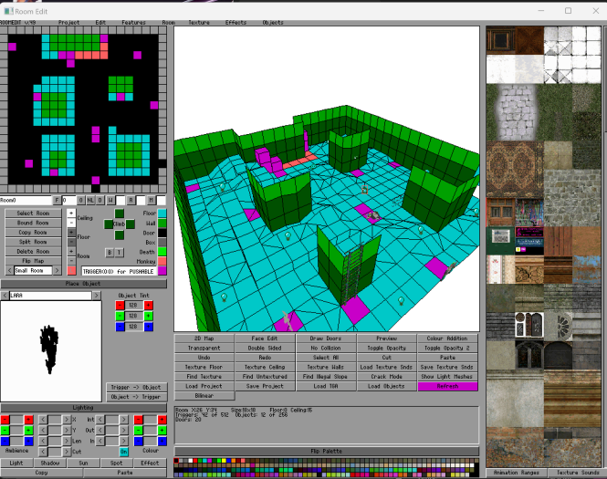 Sehr viele Schaltflächen: So sieht der Level Editor aus, mit dem Core Design auch Tomb Raider IV gebaut hat. (Screenshot: Andrea Maurer)