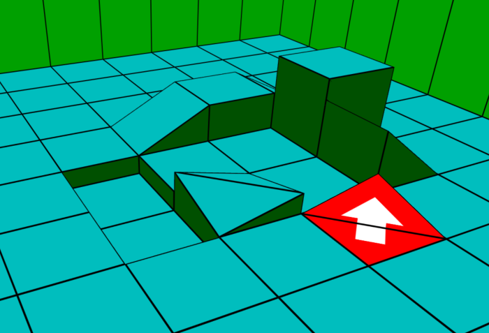 Eine Auswahl von erhöhten, abgesenkten und schrägen Blöcken im Level Editor - das war alles, was an Terrain-Gestaltung ging. (Screenshot: Andrea Maurer)