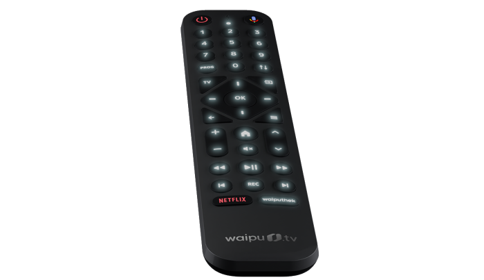 Die Tasten der Waipu-TV-Fernbedienung sind beleuchtet. (Bild: Exaring)