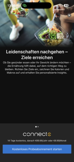 Connect+ kann man ein paar Tage ausprobieren, muss aber Zahlungsinfos hinterlegen. (Bild: Garmin/Screenshot: Golem)