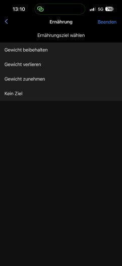 Hier können wir unser Kalorienziel eingeben. (Bild: Garmin/Screenshot: Golem)