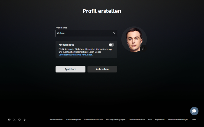 Beim Erstellen eines neuen Profils legt man das Avatarbild und bei Bedarf den Kindermodus fest. (Bild: Warner/Screenshot: Golem)