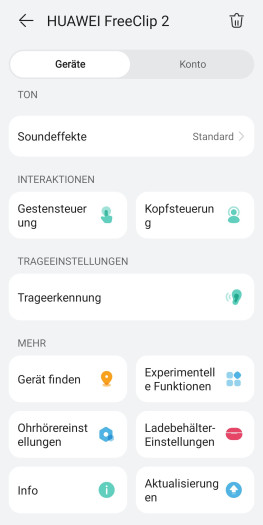Die App der Freeclip 2 ist gut strukturiert. (Bild: Huawei/Screenshot: Golem)