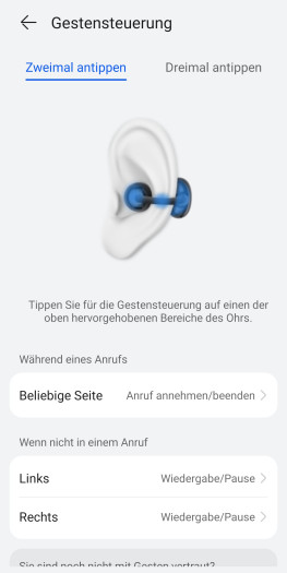 Praktisch: An drei Stellen der Freeclip 2 können diese Befehle ausgeführt werden. (Bild: Huawei/Screenshot: Golem)