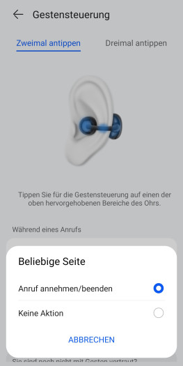 Die Gesten der Freeclip 2 lassen sich nur sehr eingeschränkt anpassen. (Bild: Huawei/Screenshot: Golem)