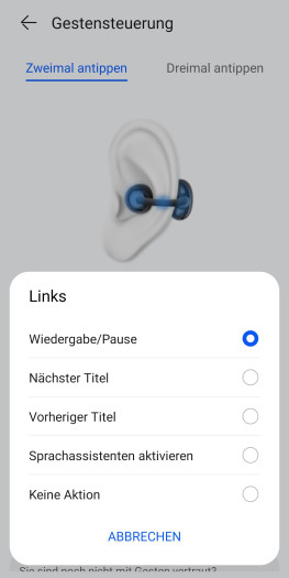 Diese Geste der Freeclip 2 lässt sich vergleichsweise umfangreich anpassen. (Bild: Huawei/Screenshot: Golem)