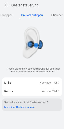 Praktisch: An drei Stellen der Freeclip 2 können diese Befehle ausgeführt werden. (Bild: Huawei/Screenshot: Golem)