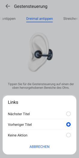 Die Gesten der Freeclip 2 lassen sich nur sehr eingeschränkt anpassen. (Bild: Huawei/Screenshot: Golem)