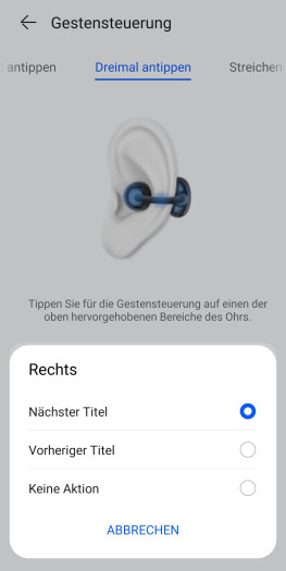Die Gesten der Freeclip 2 lassen sich nur sehr eingeschränkt anpassen. (Bild: Huawei/Screenshot: Golem)