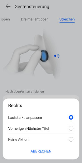 Die Gesten der Freeclip 2 lassen sich nur sehr eingeschränkt anpassen. (Bild: Huawei/Screenshot: Golem)