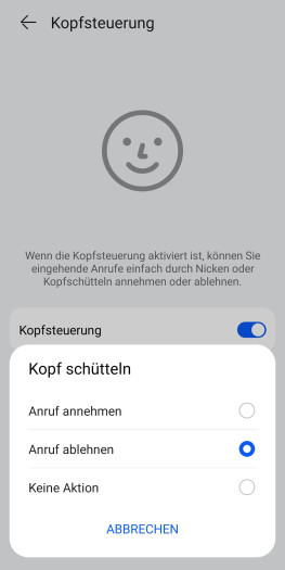 Die Kopfgesten der Freeclip 2 lassen sich eingeschränkt verändern. (Bild: Huawei/Screenshot: Golem)