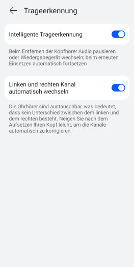 Die Trageerkennung sowie Ohrseitenerkennung der Freeclip 2 kann bei Bedarf abgeschaltet werden. (Bild: Huawei/Screenshot: Golem)