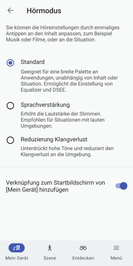 In den Details zu den Hörmodi gibt es keine weiteren Einstellungen. (Bild: Sony/Screenshot: Golem)
