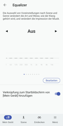 Nur im Standard-Hörmodus ist der Equalizer für die Link Buds Clip nutzbar. (Bild: Sony/Screenshot: Golem)