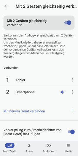 Die Link Buds Clip unterstützen Bluetooth-Multipoint, in Telefonaten kann es aber Probleme geben. (Bild: Sony/Screenshot: Golem)