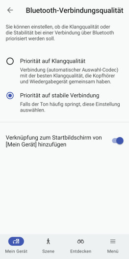 Hier kann die Blueetooth-Verbindung der Link Buds Clip konfiguriert werden. (Bild: Sony/Screenshot: Golem)