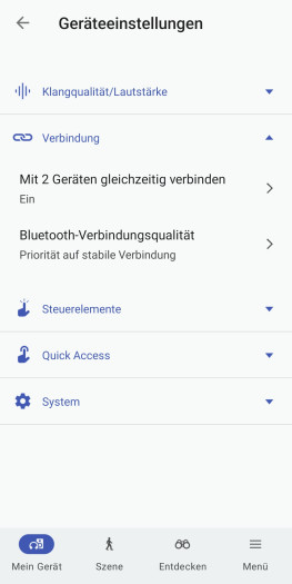 Wie auf dem Hauptbildschirm sind hier noch einmal die Bluetooth-Multipoint-Einstellungen zu finden. (Bild: Sony/Screenshot: Golem)