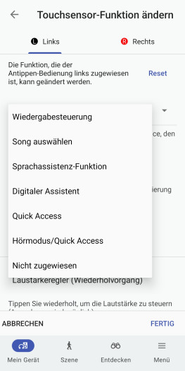 Sony-typisch gibt es bei der Umbelegung der Sensorflächen nur Funktionsgruppen - eine Anpassung einzelner Befehle fehlt. (Bild: Sony/Screenshot: Golem)