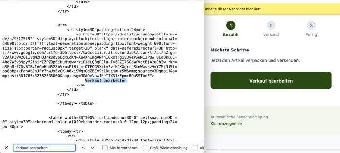 Der Link in der Mail führte natürlich nicht zu einer offiziellen Kleinanzeigen-Seite, sondern zu der Domain dealsteuerungsplattform. (Screenshot: Andrea Maurer)