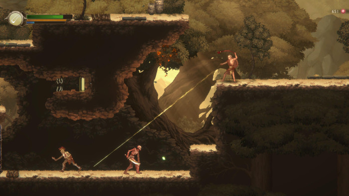 Mit der Steinschleuder greift Kratos entfernte Gegner an. (Bild: Sony / Screenshot: Golem)