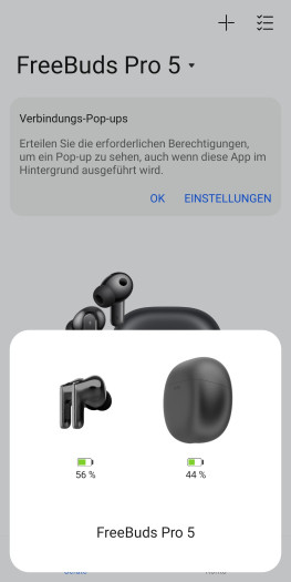 Dieser Infodialog erscheint, sobald sich die Freebuds Pro 5 mit dem Smartphone verbunden haben. Die App lässt sich darüber aber nicht öffnen. (Bild: Huawei/Screenshot: Golem)
