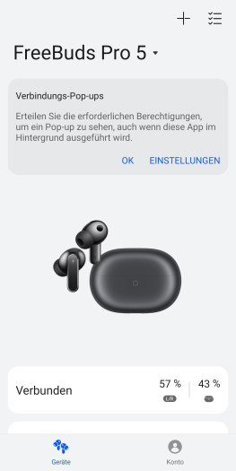 Die neue Huawei-App sieht exakt so aus wie die alte. Weiterhin wird der Akkustand vorbildlich in Einerschritten angezeigt. (Bild: Huawei/Screenshot: Golem)