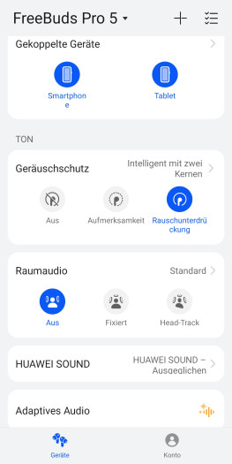 Mit der neuen Huawei-App gibt es die Einstellungen für Bluetooth-Multipoint auch auf iPhones. (Bild: Huawei/Screenshot: Golem)