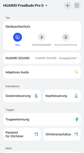 Allerdings fehlen alle Einstellungen rund um den Raumklang nun auf iPhones. (Bild: Huawei/Screenshot: Golem)