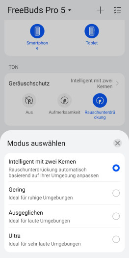 Diese drei ANC-Modi gibt es für die Freebuds Pro 5. (Bild: Huawei/Screenshot: Golem)