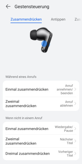 Die Freebuds Pro 5 lassen sich per Drucktaste bedienen. (Bild: Huawei/Screenshot: Golem)