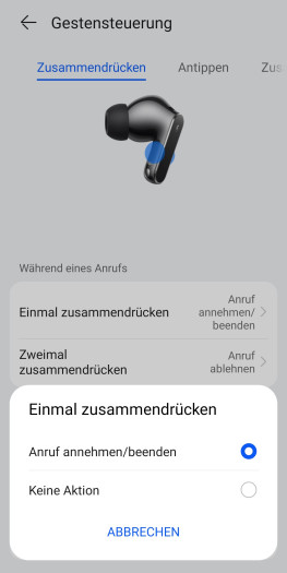 Die Drucktasten der Freebuds Pro 5 lassen sich nur minimal anpassen. (Bild: Huawei/Screenshot: Golem)
