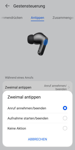 Die Belegung des Sensorfelds der Freebuds Pro 5 lässt sich nur minimal anpassen. (Bild: Huawei/Screenshot: Golem)