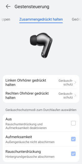 Die ANC-Steuerung für die Freebuds Pro 5 ist per Drucktaste möglich. (Bild: Huawei/Screenshot: Golem)