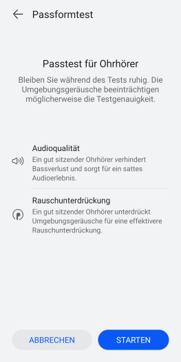 Der Passtest hilft dabei, die passenden Aufsätze für die Freebuds Pro 5 zu finden. (Bild: Huawei/Screenshot: Golem)