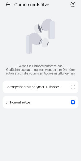 Obwohl die Freebuds Pro 5 ohne Foam-Aufsätze ausgeliefert werden, können diese in der App ausgewählt werden. (Bild: Huawei/Screenshot: Golem)