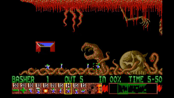 In Lemmings verwendete der Entwickler DMA Design auch Assets früherer Projekte wie etwa Blood Money. (Bild: DMA Design / Screenshot: Medienagentur Plassma)