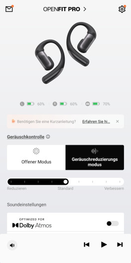 Die Openfit Pro bieten ANC-Technik, die aber nur einen geringen Effekt zeigt. (Bild: Shokz/Screenshot: Golem)