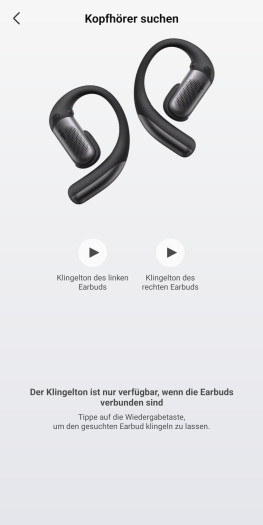 Die Suchfunktion für die Openfit Pro (Bild: Shokz/Screenshot: Golem)
