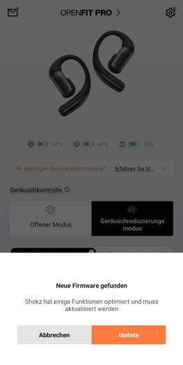 Firmware-Updates für die Openfit Pro lassen sich manuell installieren. (Bild: Shokz/Screenshot: Golem)