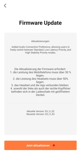 Nach wenigen Minuten sind Updates auf den Openfit Pro installiert. (Bild: Shokz/Screenshot: Golem)