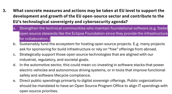 Oberste Priorität hat für die Mercedes-Benz AG die Unterstützung der diversen Open-Source-Entwicklergruppen. Das ist doch einigermaßen überraschend, zumal die deutsche Autoindustrie eher für proprietäre Patente und weniger für freie Software bekannt ist (Hervorhebung durch den Autor). (Screenshot: Erich Moechel)