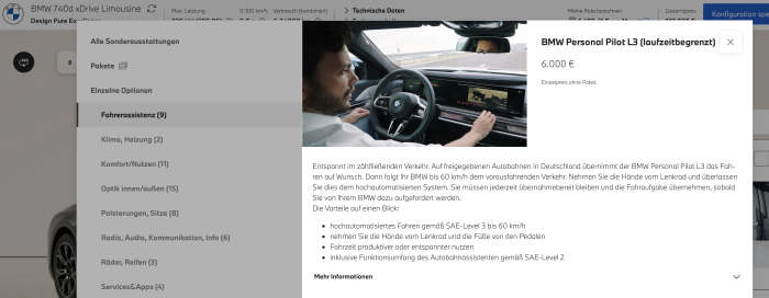 Die Preise für den Personal Pilot bei BMW ...