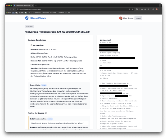 So sieht Klauselcheck.com aus (Screenshot: Oliver Jessner)