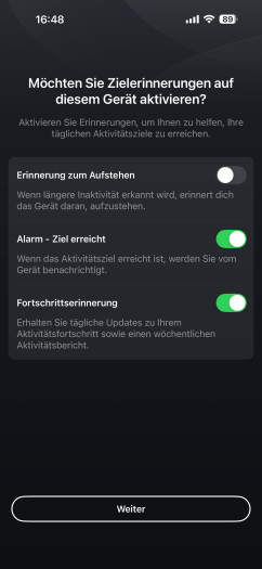 Bei der Ersteinrichtung können wir gleich wichtige Optionen festlegen. (Bild: Amazfit / Screenshot: Golem)