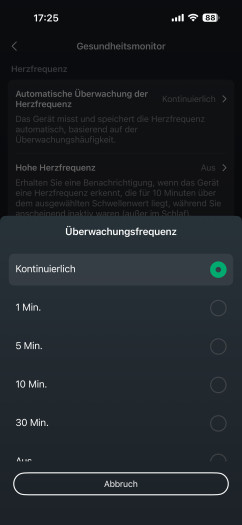 Auf der Ultra 2 ist "kontinuierlich" voreingestellt. (Bild: Amazfit / Screenshot: Golem)