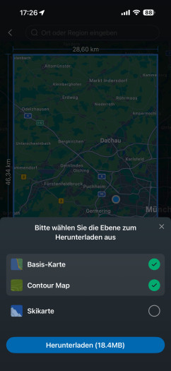 Das Laden der Karten erfolgt per WLAN oder Bluetooth. (Bild: Amazfit / Screenshot: Golem)