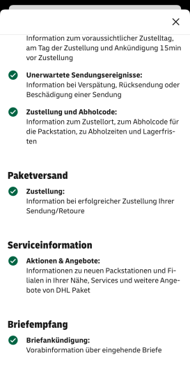 Das bedeuten die jeweiligen Benachrichtigungs-Kategorien. (Bild: DHL Group/Screenshot: Golem)