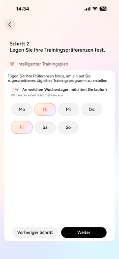Hier bestimme ich, an welchen Tagen ich trainieren möchte. (Bild: Huawei / Screenshot: Golem)