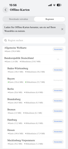 Wie bei Huawei üblich, gibt es die Karten in kleinen Abschnitten zum herunterladen. (Bild: Huawei / Screenshot: Golem)